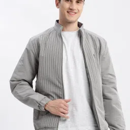 showoffff SHOWOFF Grey Nylon Slim Fit Stripes Jacket image 3