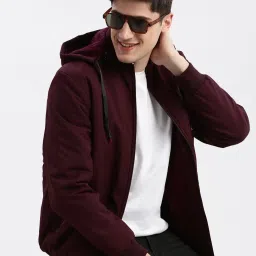 showoffff SHOWOFF Maroon Nylon Slim Fit Solid Jacket image 3