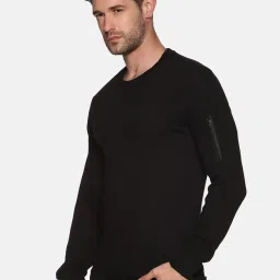 showoffff SHOWOFF Black Cotton Slim Fit Solid Sweatshirt image 3