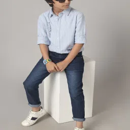 Under Fourteen Only Boys Blue Striped Full Sleeves Shirt image 3