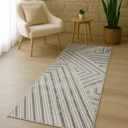 OBSESSIONS Grey Abstract Polyester Bedside Runner 2x5 Feet image 2
