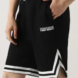 Bewakoof Jet Black Relaxed Fit Printed Sports Shorts image 3