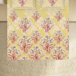 Spaces Floral Yellow 180 TC Cotton King Bed Sheet with 2 Pillow Covers image 3