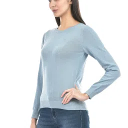 NUMERO UNO Light Blue Cotton Regular Fit Sweater image 3
