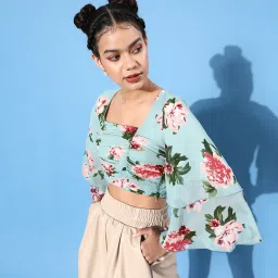KASSUALLY Blue Floral Print Crop Top image 3