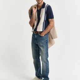 GANT Men Colorblocked Polo Collar Cotton Blue T-shirt image 3