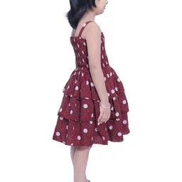 Shahina Fashion Girls' Strapless Maroon Knee-Length Polka Dot Mini Frock image 4