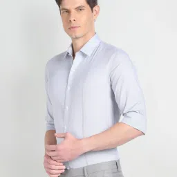 Arrow Light Grey Cotton Slim Fit Texture Shirt image 3