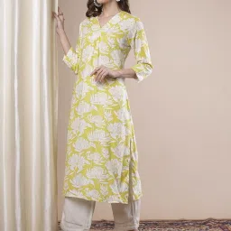 Fashor Green Pure Cotton Regular Fit Floral Print Kurta image 3