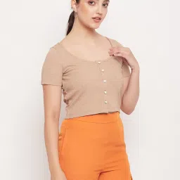 MADAME Beige Cotton Regular Fit Crop Top image 3