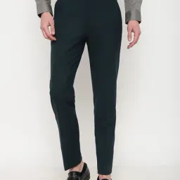 SUBTRACT Bottle Green Slim Fit Flat Front Trousers-picture-10