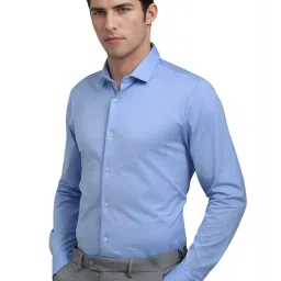 Louis Philippe Blue Cotton Slim fit Solid Shirts image 3