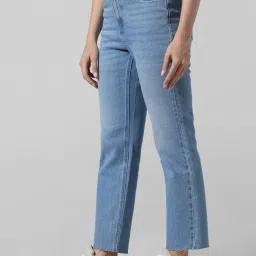 Only Light Blue Cotton Straight Fit High Rise Jeans image 3