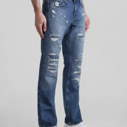 Jack & Jones Dark Blue Denim Cotton Regular Fit Distressed Jeans image 3