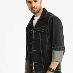 showoffff SHOWOFF Coal Black Slim Fit Denim Jacket image 3
