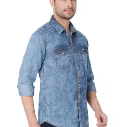 Mufti Blue Slim Fit Printed Cotton Shirt image 3