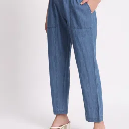 Angelfab Blue Denim Straight Fit High Rise Trousers image 3