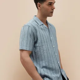 Code By Lifestyle Blue Regular Fit Striped Shirt image 3