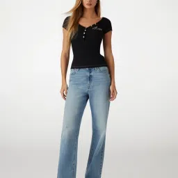 Guess Black Cotton Solid T-Shirt image 3