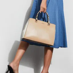 Code by Lifestyle Beige Logo Satchel Handbag image 3