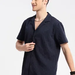 showoffff Showoff Navy Blue Slim Fit Self Pattern Shirt image 3