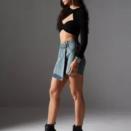 Miss Chase Blue Solid Skorts image 3