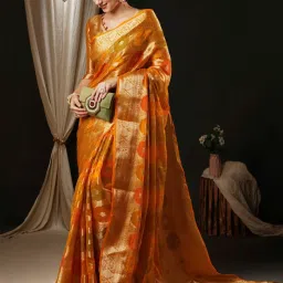 Saree Mall Yellow Woven Saree With Unstitched Blouse image 3