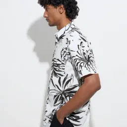 WES Casuals by Westside White Leaf Design Relaxed-Fit Cotton Shirt-picture-39