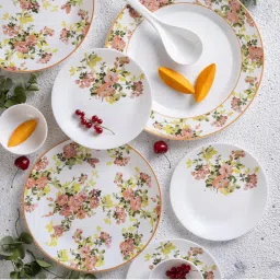 Larah by Borosil White Opalware Floral Dinner Set image 3