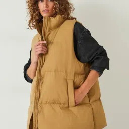 Kotty Yellow Nylon Regular Fit Casual Jackets-image-2