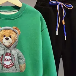 Little Surprise Box Kids Green & Black Applique Full Sleeves Sweatshirt Set image 3