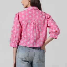 Only Pink Cotton Self Design Shirt image 3