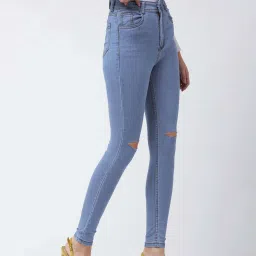 Miss Chase Blue Skinny High Rise Distressed Regular Denim Jeans image 3