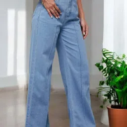 Miss Chase Light Blue Straight Fit High Rise Clean Look Regular Length Non Stretchable Denim Jeans image 3