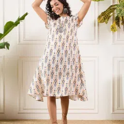 Inweave Off White Printed A-Line Dress-picture-19