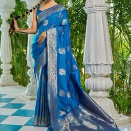 Saree Mall Blue Woven Sarees With Unstitched Blouse-picture-34