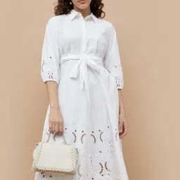Code By Lifestyle Off White Cotton Regular Fit Embroidered Dress-picture-29