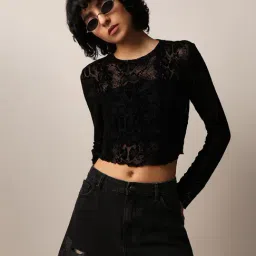 Only Black Self Design Crop Top-picture-31