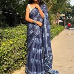 Saree Mall Navy Printed Sarees With Unstitched Blouse-picture-30