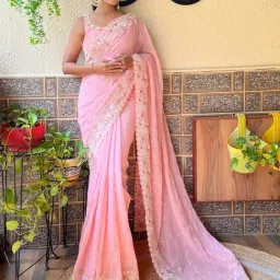 Saree Mall Pink Embellished Sarees With Unstitched Blouse-image-96