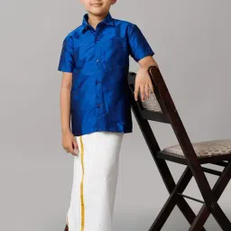 Ramraj Boys Blue White Shirt & Dhoti Set image 4