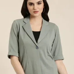 SHOWOFFFF Sea Green Cotton Blazer-image-47