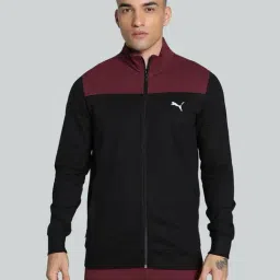 Puma Black Cotton Slim Fit Colour Block Sports Jacket image 1