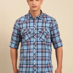 Cavallo By Linen Club Blue Slim Fit Checks Shirt-picture-36