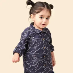Fabindia Kids Navy Printed Full Sleeves Shirt image 3