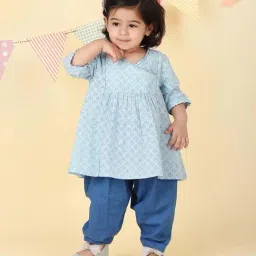 Fabindia Blue Cotton Regular Fit Printed Kurta & Pants-image-5