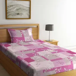 Klotthe Pink 400 TC Cotton Single Elastic Bedsheet with Pillow Cover-picture-24