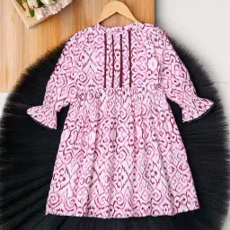 Bella Moda Girls Pink Cotton Printed Full Sleeves Casual Dresses-picture-27