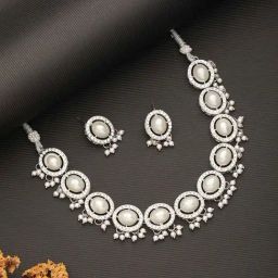 Aatmana Silver-Plated CZ Stone-Studded & Pearl Beaded Jewellery Set-picture-32