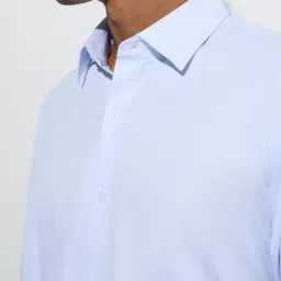 WES Formals by Westside Light Blue Solid Slim-Fit Shirt image 4